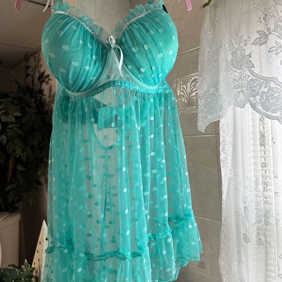NWT Rene Rofe Teal Babydoll T-String 2 Piece Set - Picture 8 of 13